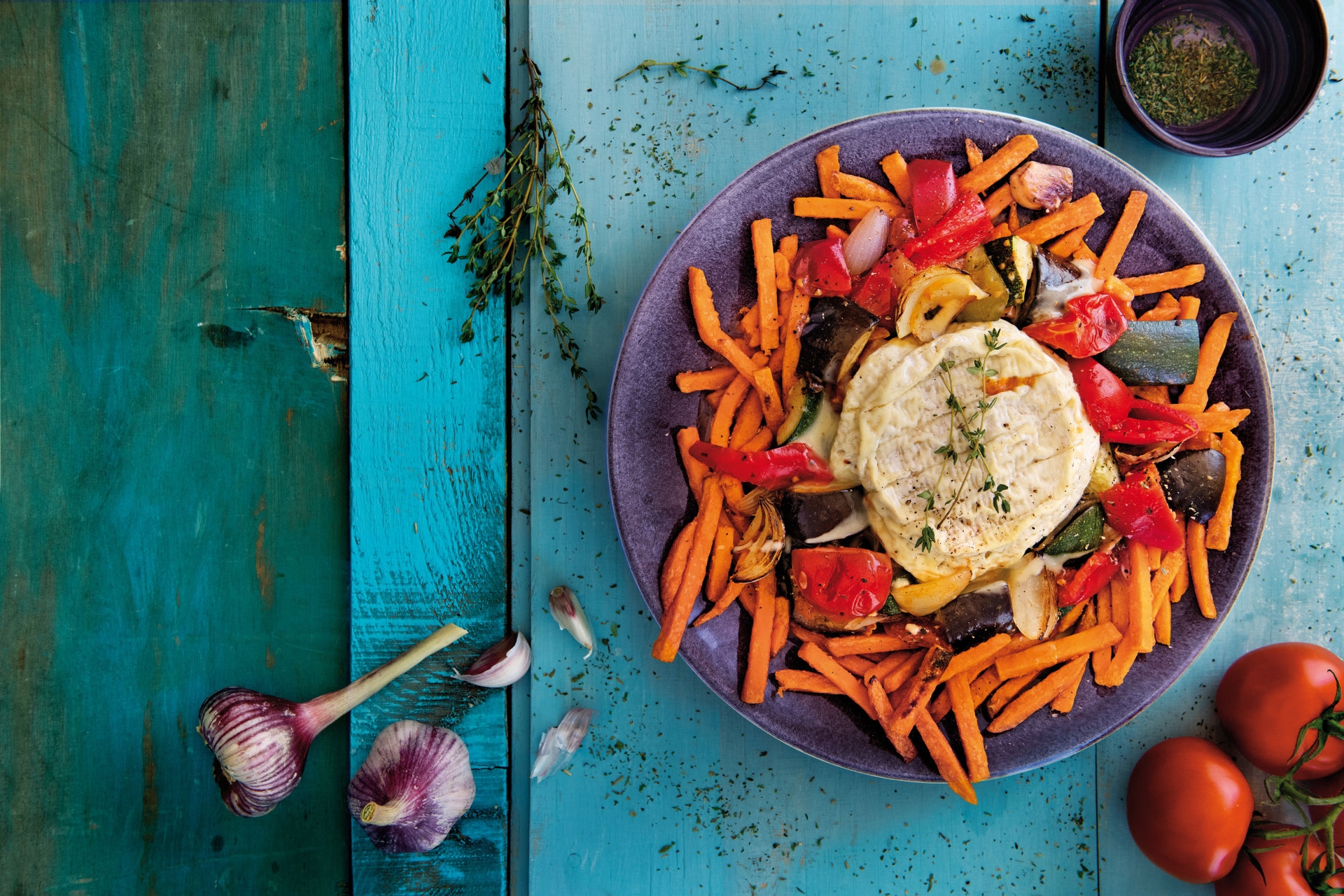 Aviko Sweet potato fries met gestoofde camembert