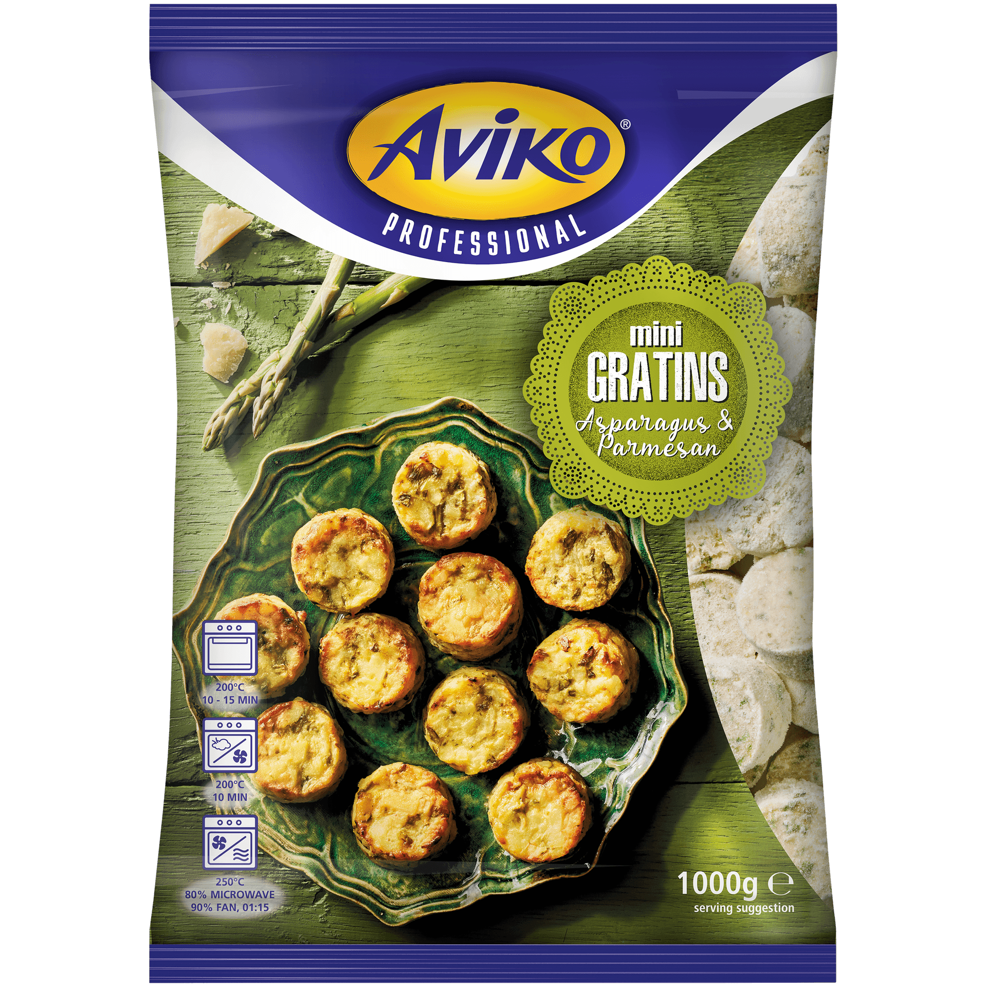 804401 Aviko Premium Mini Gratins Asperge Parmezan1000g